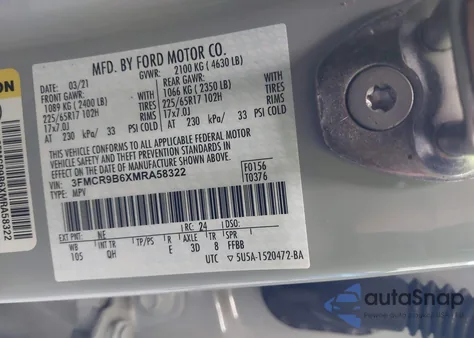 2021 Ford Bronco Sport Big Bend from USA, damaged, VIN 3FMCR9B6XMRA58322